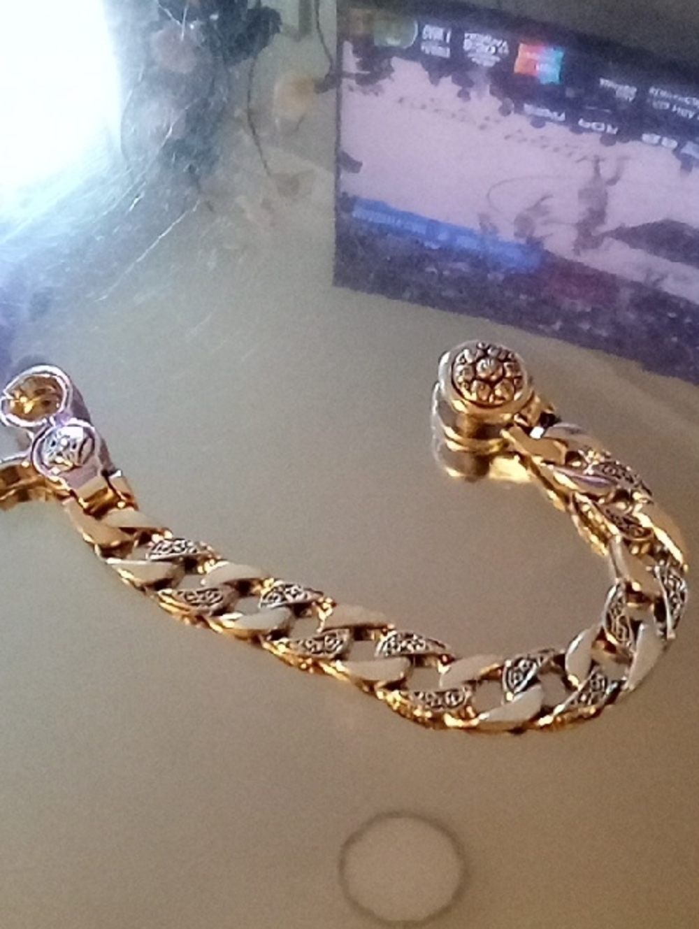 Silver-Tone Cuban Link Bracelet with Decorative Accents